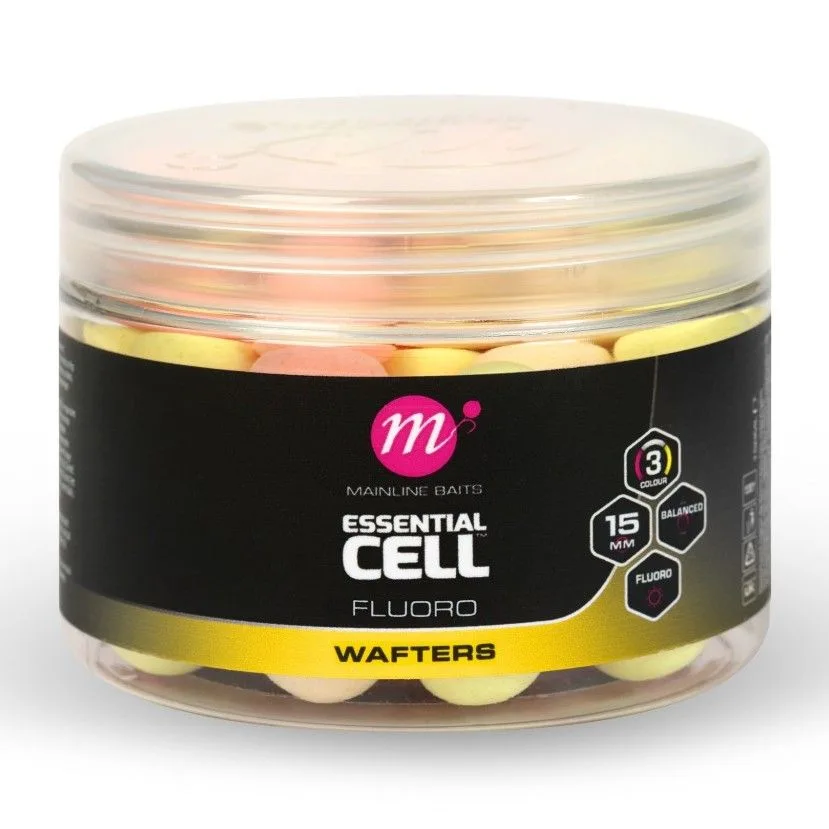 Mainline balanced boilie fluoro wafters pink yellow white 15 mm - essential cell