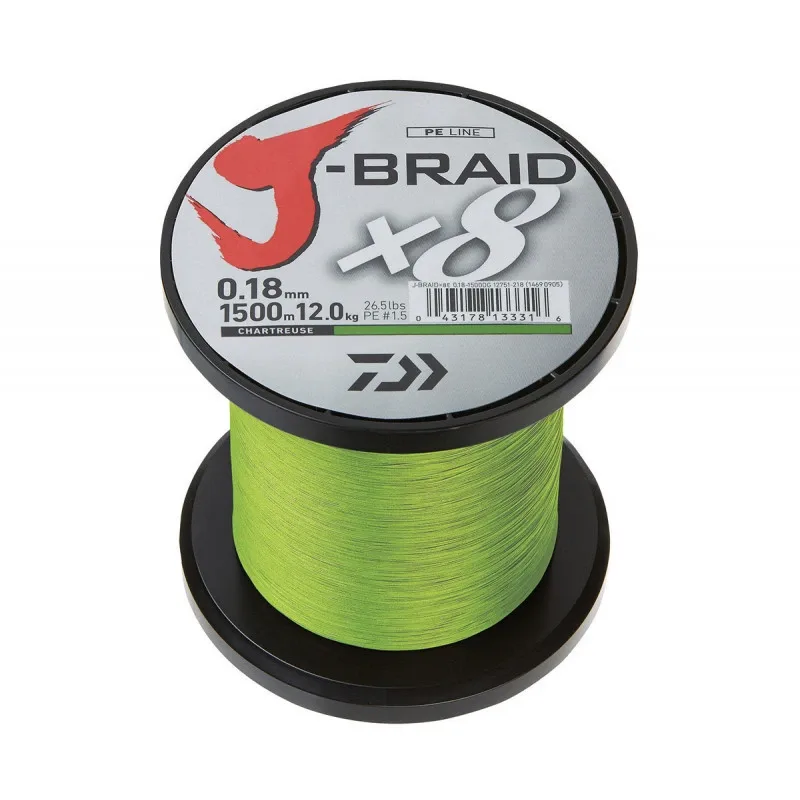 Daiwa Pletená Šňůra J-Braid X8 Chartreuse 1m Nosnost: 46,5kg, Průměr: 0,42mm