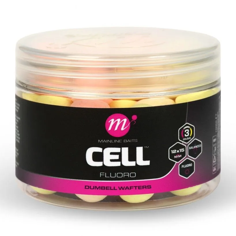 Mainline balanced boilie fluoro dumbell wafters pink yellow white 12x15 mm - cell