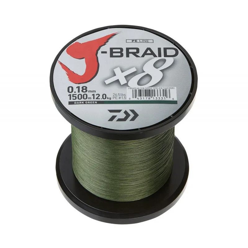 Daiwa Pletená Šňůra J-Braid X8 Zelená 1m Nosnost: 9,0kg, Průměr: 0,16mm