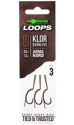 Korda Hotové Montáže Loop Rigs Klor Barbless 30lb Nosnost: 30lb, Velikost háčku: #8