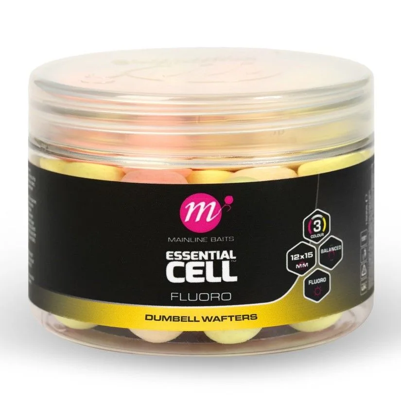 Mainline balanced boilie fluoro dumbell wafters pink yellow white 12x15 mm - essential cell