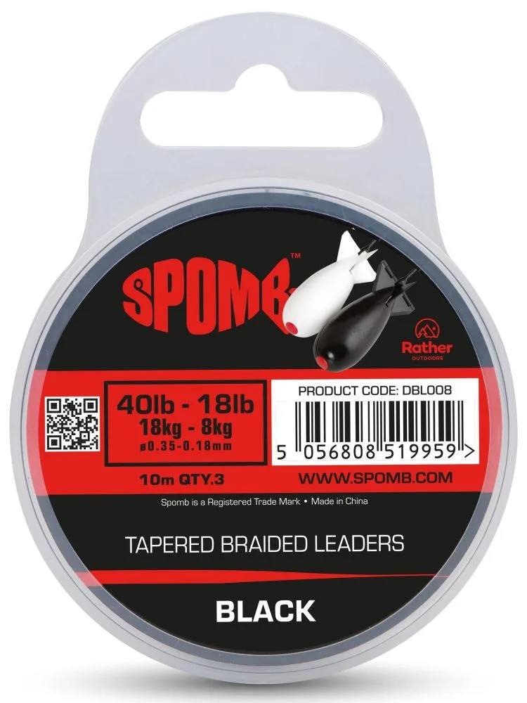 Spomb splétaná šňůra tapered braided leaders 0,18-0,35 mm 3x10 m - black