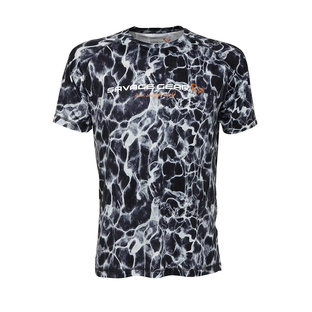 Savage Gear Tričko Night Uv T-Shirt Black Waterprint Velikost: XL