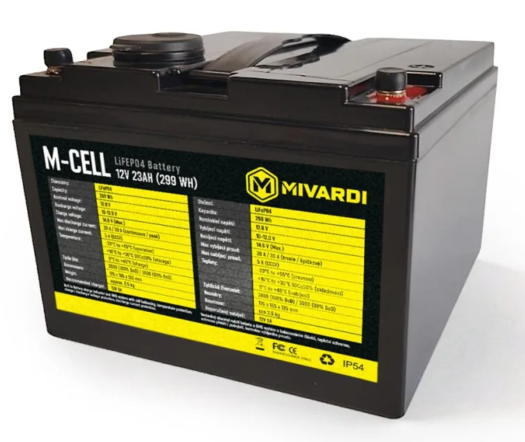 Mivardi baterie m-cell lifepo4 12v 23ah + 5a nabíječka