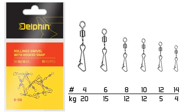 Delphin Karabinka S Obratlíkem Rollings swivel with Hooked snap Nosnost: 4kg, Velikost: 14
