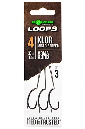 Korda Hotové Montáže Loop Rigs Klor 30lb Nosnost: 30lb, Velikost háčku: #4