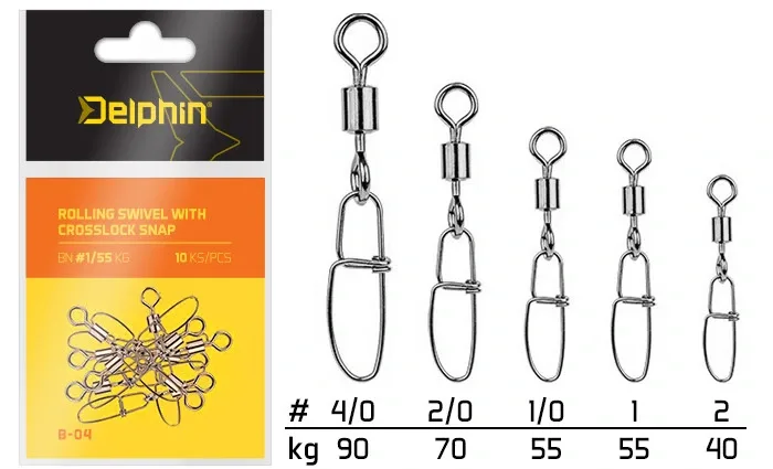Delphin Karabinka S Obratlíkem Rolling Swivel With Crosslock Snap 5ks Nosnost: 55kg, Velikost: #1/0
