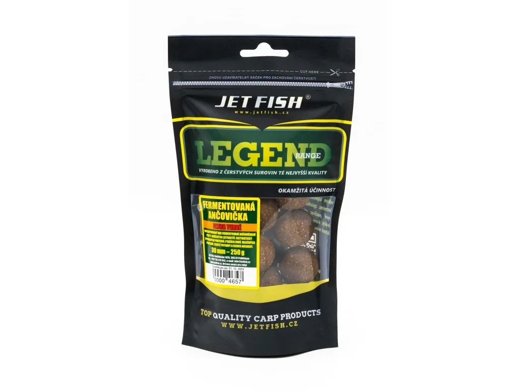 Jet Fish Extra Tvrdé Boilie Legend Range Fermentovaná Ančovička Hmotnost: 250g, Průměr: 30mm