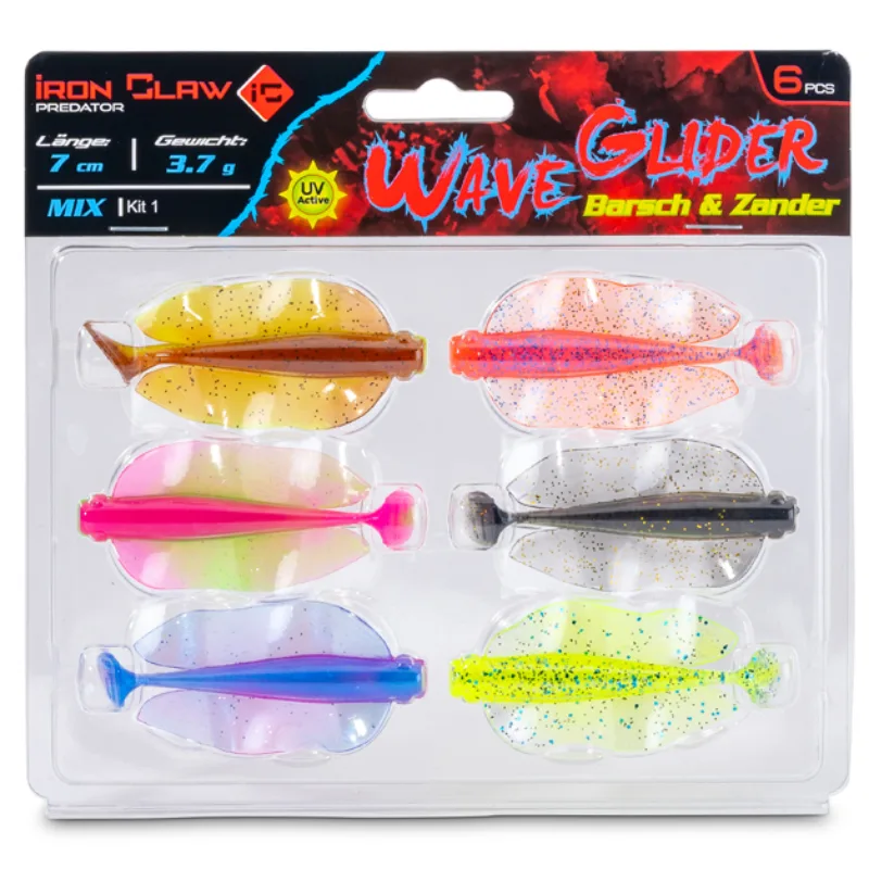 Iron claw gumová nástraha wave glider mix kit 1 barsch & zander 7 cm 3,7 g 6 ks