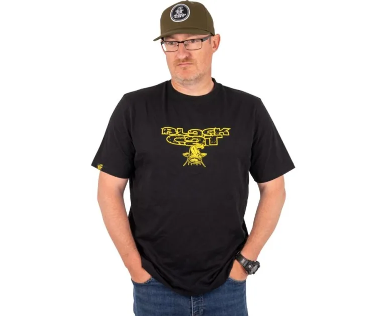 Black Cat Triko Distressed Logo Black Tee - M