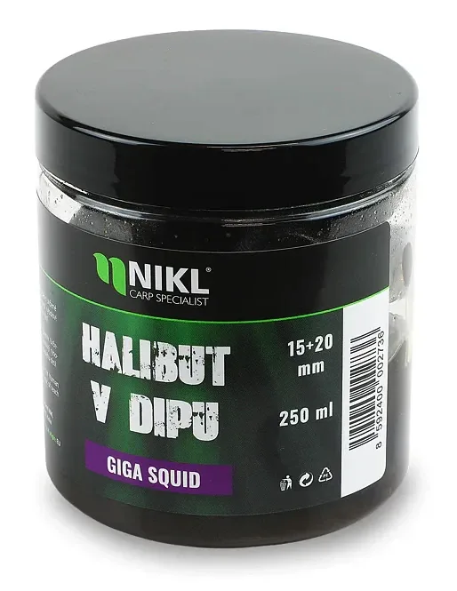 Nikl Black Halibut Pelety v Dipu Giga Squid 15+20mm 250g
