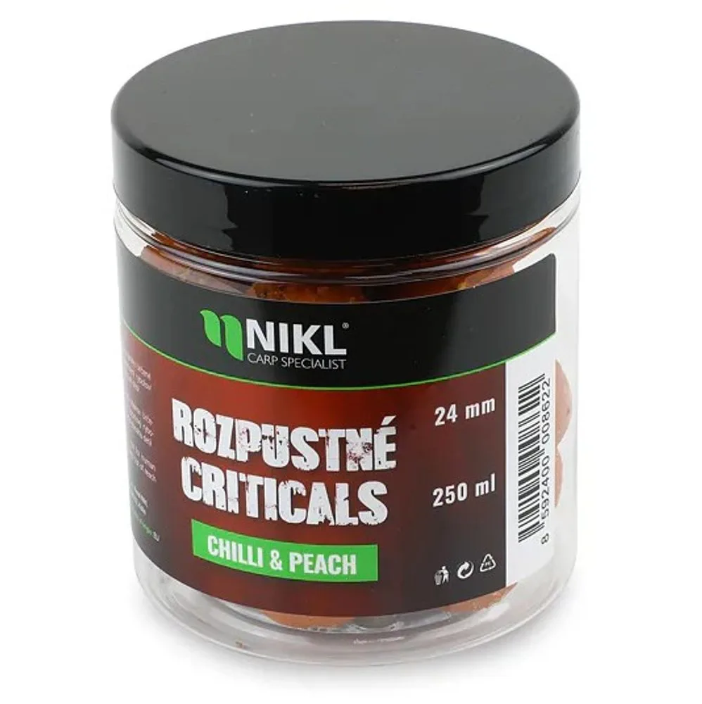 Nikl Rozpustné Criticals boilie Chilli & Peach 250ml - 24mm – Karel Nikl