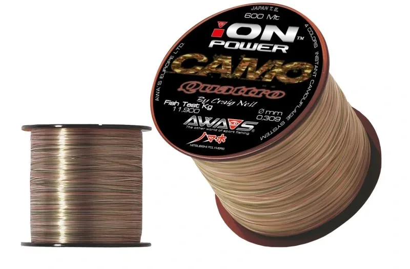 AWAS Vlasec Ion Power Camo Quattro 600m Nosnost: 8,40kg, Průměr: 0,255mm