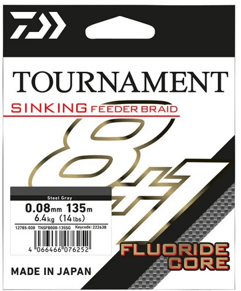 Daiwa splétaná šňůra tournament sinking feeder braid grey 8+1 135 m - 0,08 mm