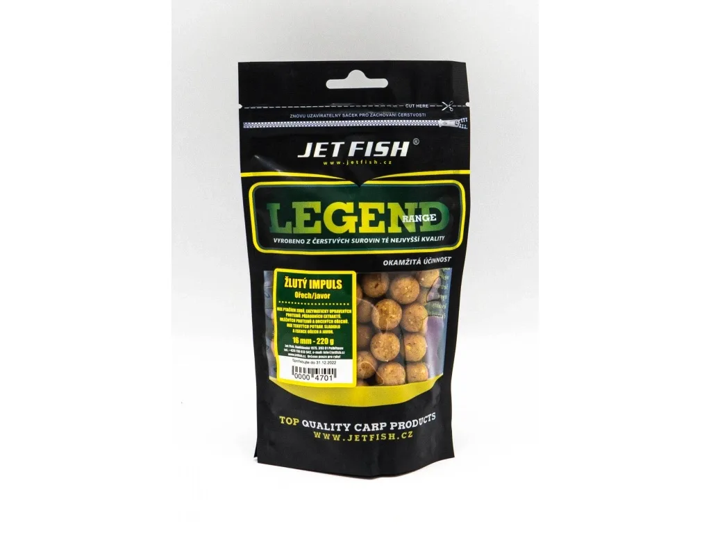 Jet Fish Boilie Legend Range Žlutý Impuls Ořech Javor Hmotnost: 220g, Průměr: 16mm