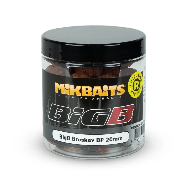 Mikbaits Rozpustné boilie BigB Broskev Black pepper 250ml - 20mm
