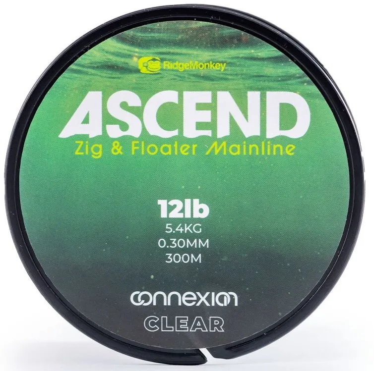 Ridgemonkey vlasec ascend zig & floater mainline 300m clear 0,30 mm 12 lb