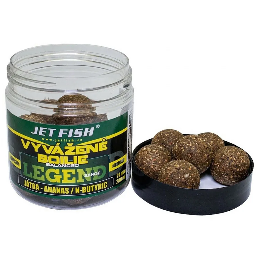 Jet fish vyvážené boilie legend range játra ananas n-butyric 20 mm 250 ml