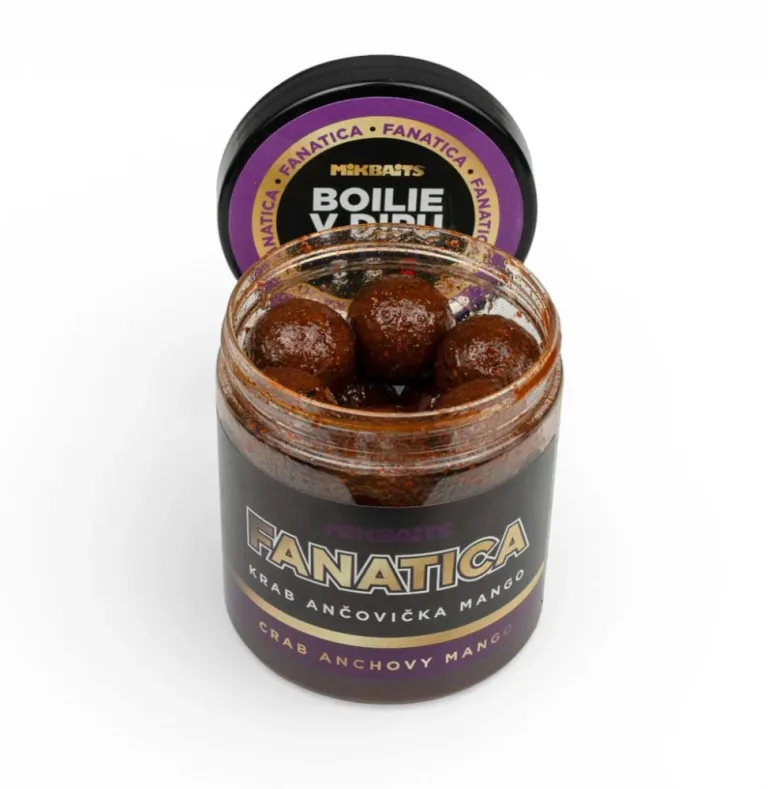Mikbaits Boilie v dipu Fanatica Krab Ančovička Mango 250ml - 24mm