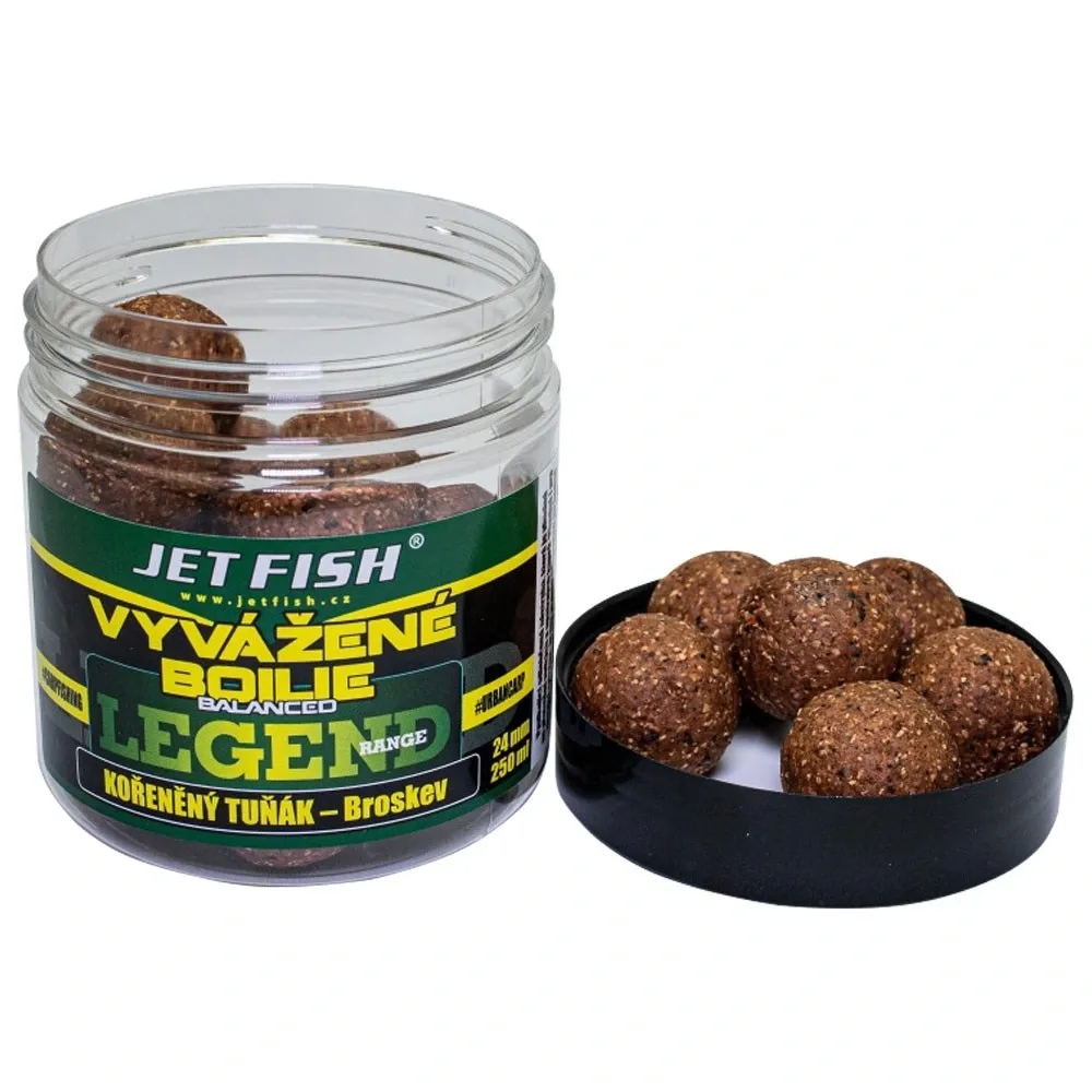 Jet Fish Vyvážené Boilie Legend Range Kořeněný Tuňák + Broskev 250ml Hmotnost: 250g, Průměr: 24mm
