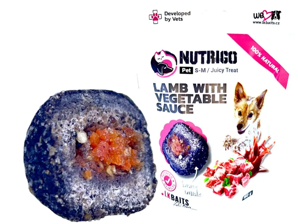 LK Baits Pet Pamlsek Nutrigo Dog Jehněčí se zeleninovou omáčkou - S-M 150g – LK Baits PETs