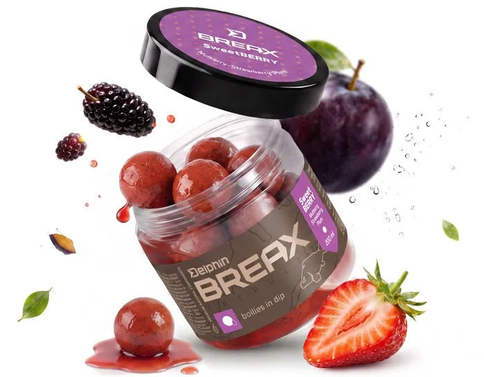 Delphin boilies v dipu breax sweetberry moruše jahoda švestka 200 ml - 24 mm