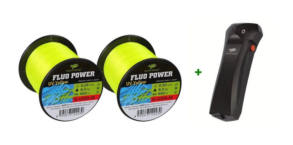 Giants fishing Vlasec Fluo Power UV-Yellow 0,26mm/7,1kg 600m 2ks + Odvíječ vlasce Line Stripper