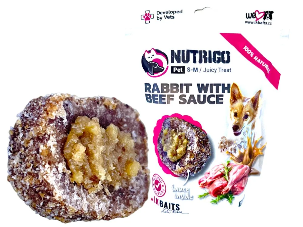 LK Baits Pet Pamlsek Nutrigo Dog Králík s hovězí omáčkou - S-M 150g – LK Baits PETs