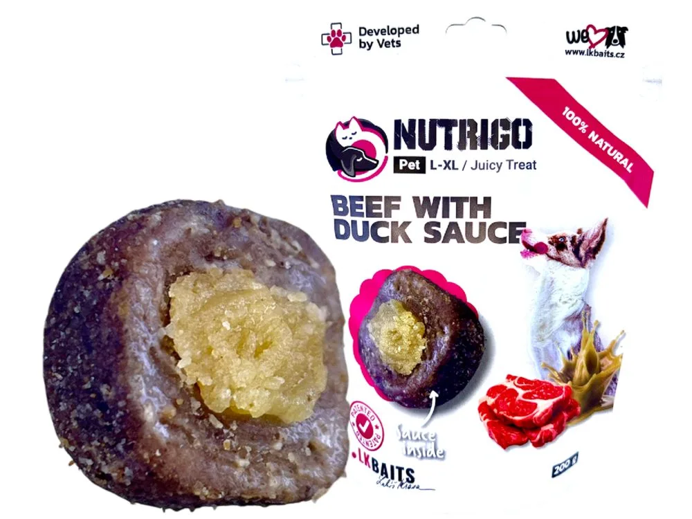 LK Baits Pet Pamlsek Nutrigo Dog Telecí s kachní omáčkou - L-XL 200g – LK Baits PETs