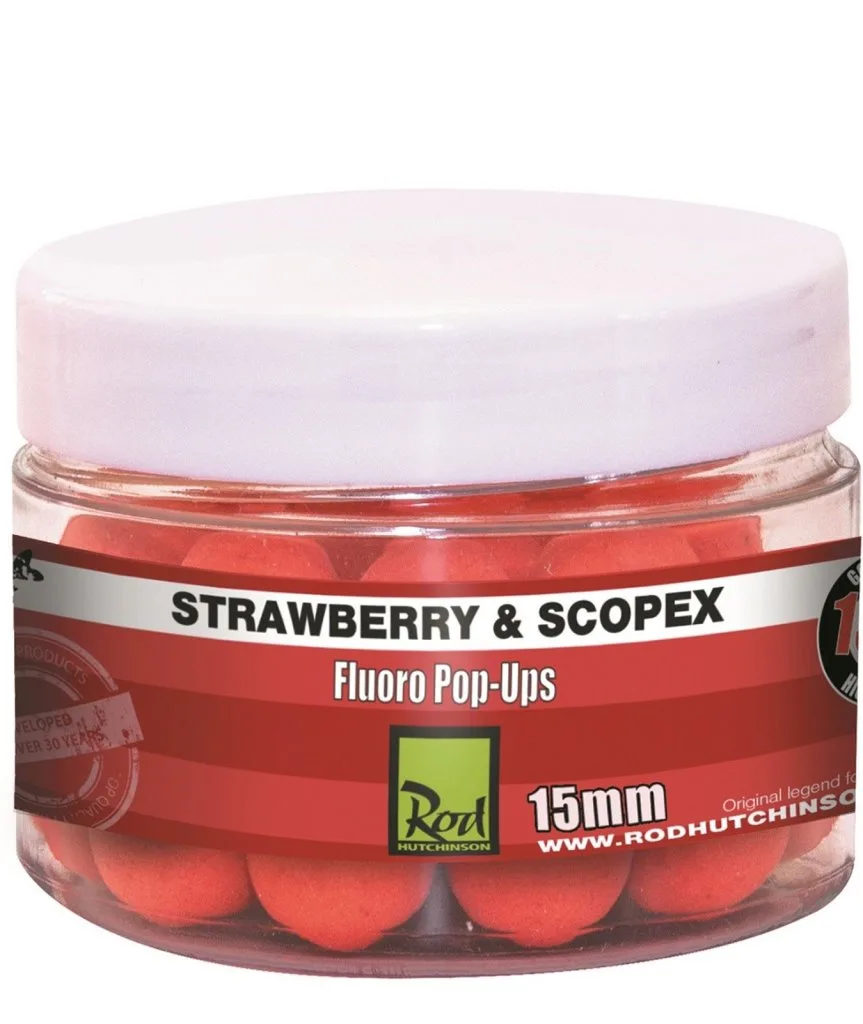 RH Fluoro Pop-Ups Strawberry & Scopex 15mm – ROD HUTCHINSON