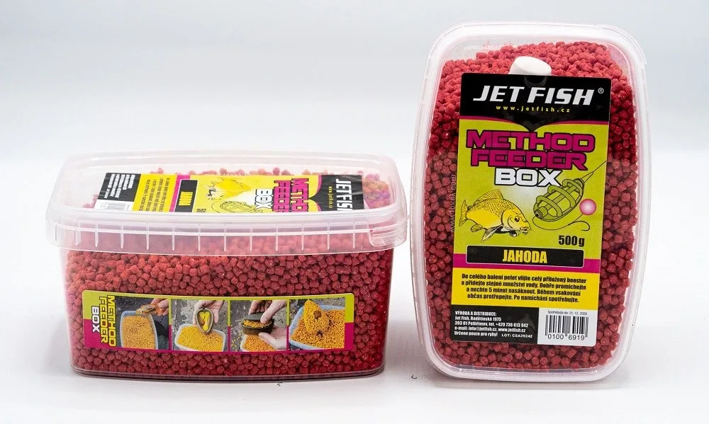 Jet Fish Pelety Feeder Method Box 500g Příchuť: Jahoda