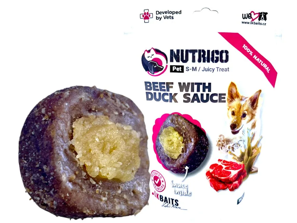 LK Baits Pet Pamlsek Nutrigo Dog Telecí s kachní omáčkou - S-M 150g – LK Baits PETs
