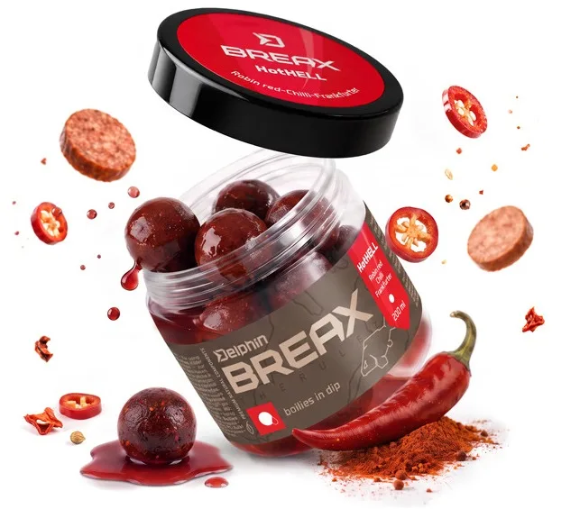 Delphin boilies v dipu breax hothell robin red chilli fr.klobása 200 ml - 24 mm