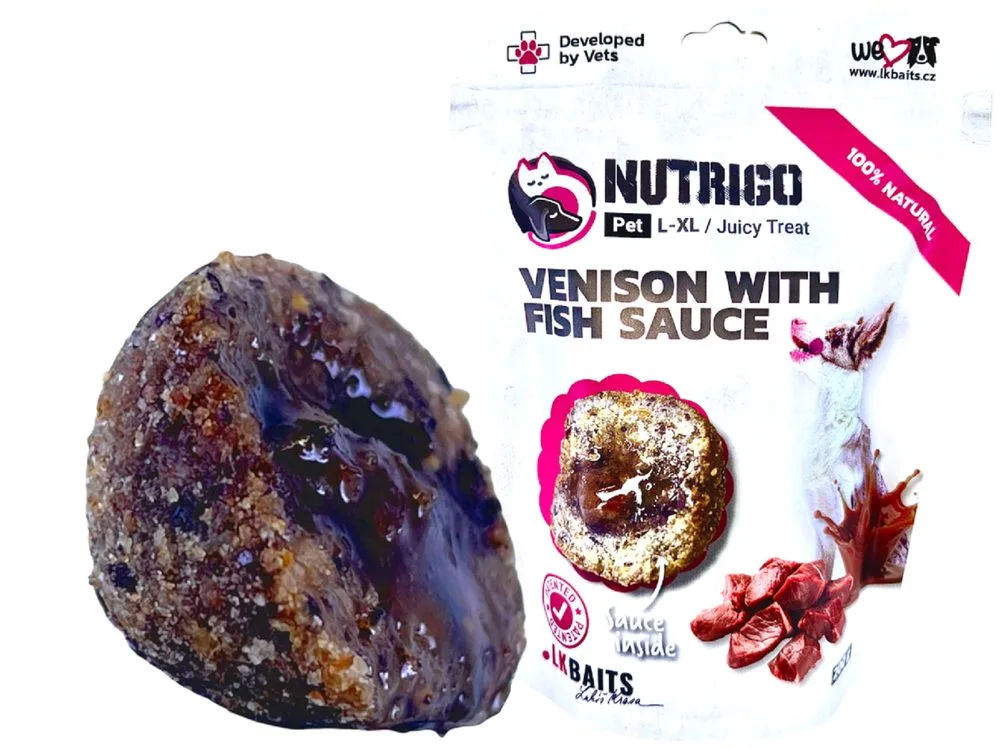 LK Baits Pet Pamlsek Nutrigo Dog Zvěřina s rybí omáčkou - L-XL 200g – LK Baits PETs