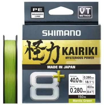 Shimano splétaná šňůra line kairiki 8+ mantis green 150 m - 0,20 mm 16 kg