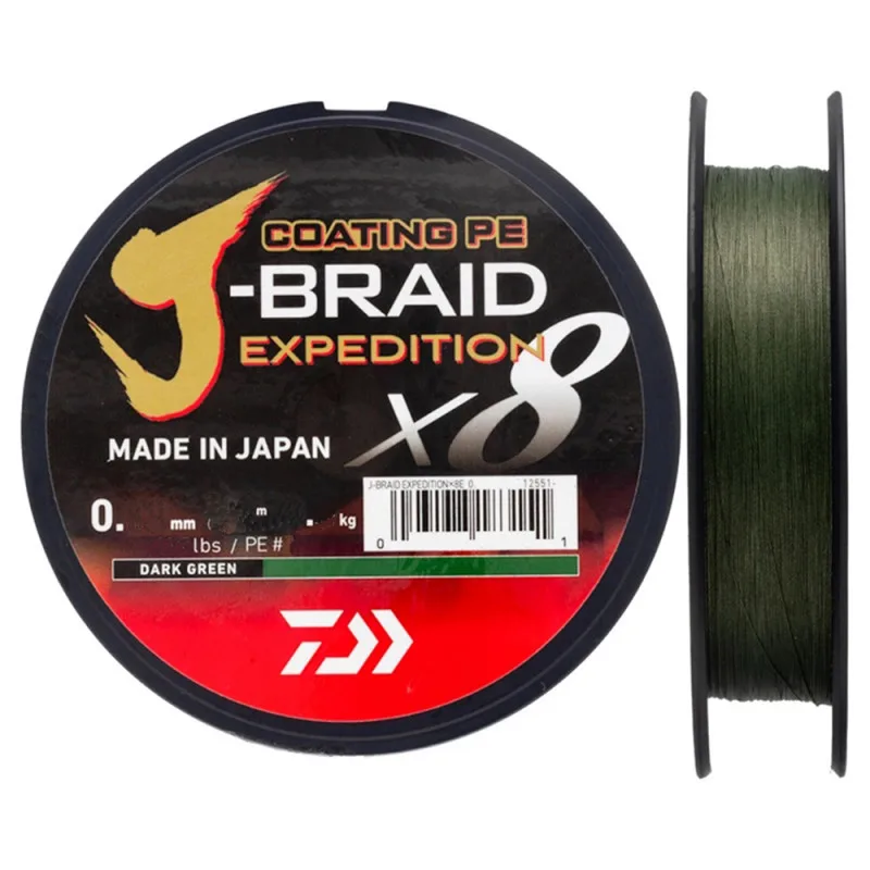 Daiwa splétaná šnůra j-braid expedition x8e dark green 300 m - 0,32 mm 31 kg