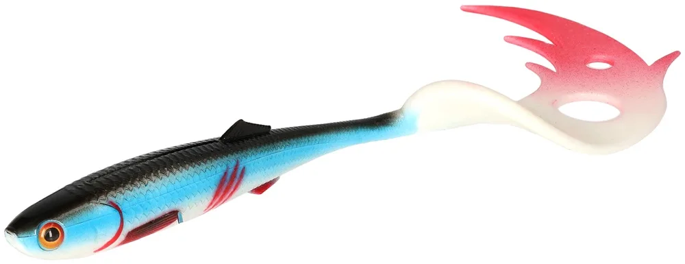 Mikado gumová nástraha sicario pike tail bleeding blue balení - 14 cm 13 g 2 ks