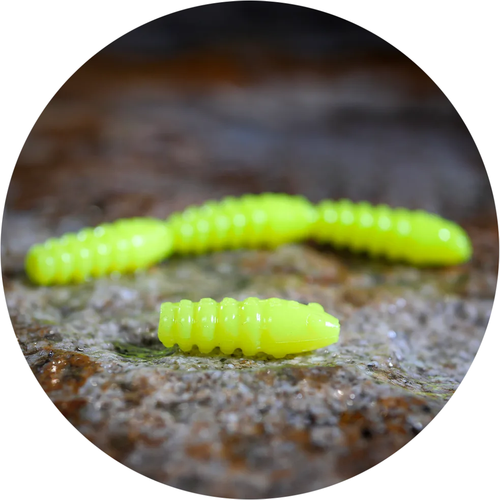 Redbass gumová nástraha trout grub signal yellow uv color - 3x16 mm