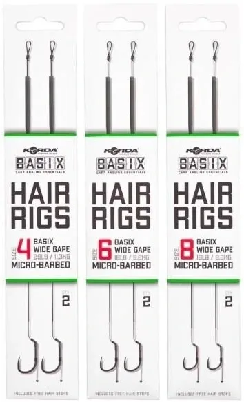 Korda Návazce Basix Hair Rigs Wide Gape Barbless 2ks Nosnost: 18lb, Velikost háčku: #8