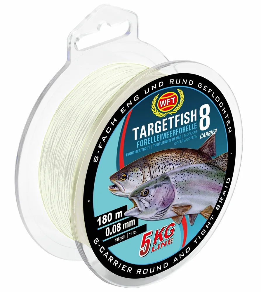 Wft splétaná šňůra targetfish 8 meerforelle forelle poloprůhledná - 0,08 mm 5 kg 180 m