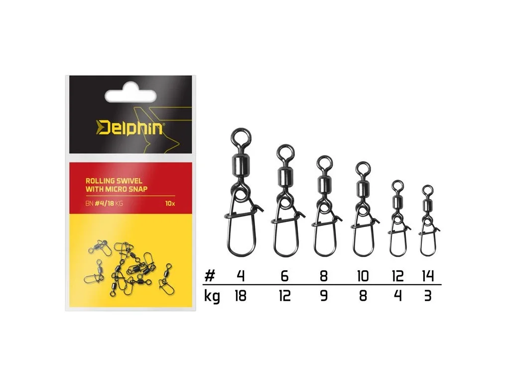 Delphin Obratlík S Karabinkou Rolling Swivel With Micro Snap 10ks Nosnost: 3kg, Velikost: #14