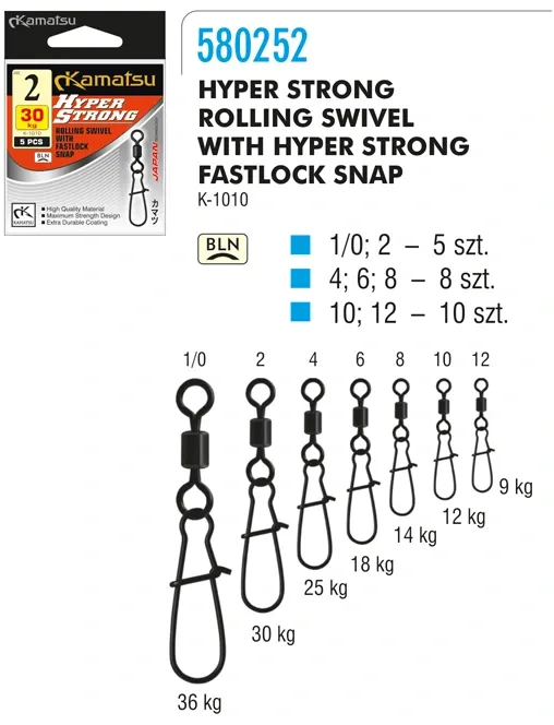Kamatsu Karabinky Hyper Strong RSWFS 5ks Nosnost: 9kg, Počet kusů: 5ks, Velikost: #12