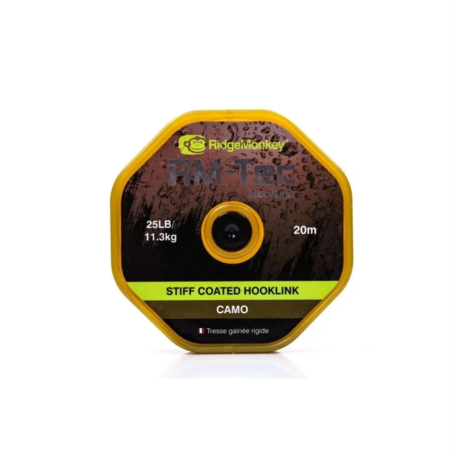 RidgeMonkey Šňůra RM-Tec Stiff Coated Hooklink 25lb 20m Barva: Camo