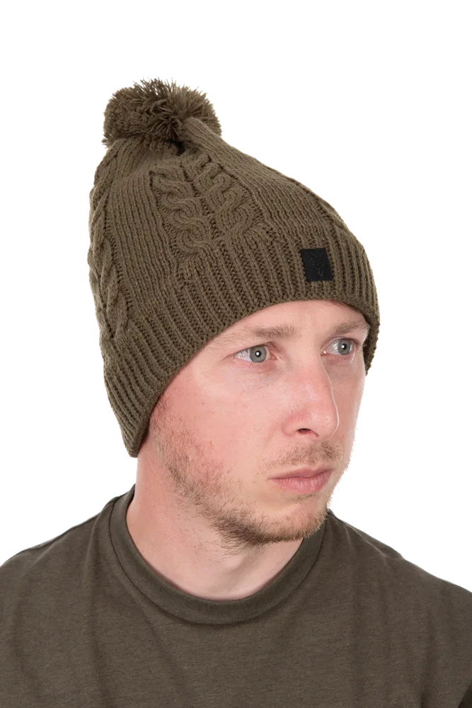 Fox čepice khaki knitted bobble