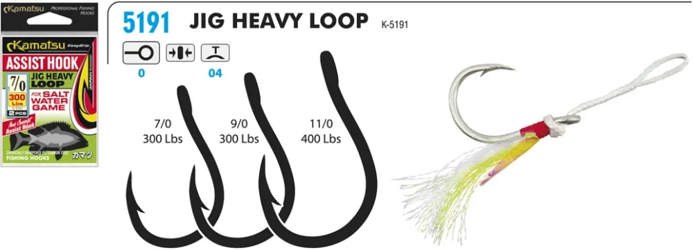 Kamatsu Háčky Assis Hook Jig Heavy Loop 2ks Nosnost: 400lb, Velikost háčku: #11/0