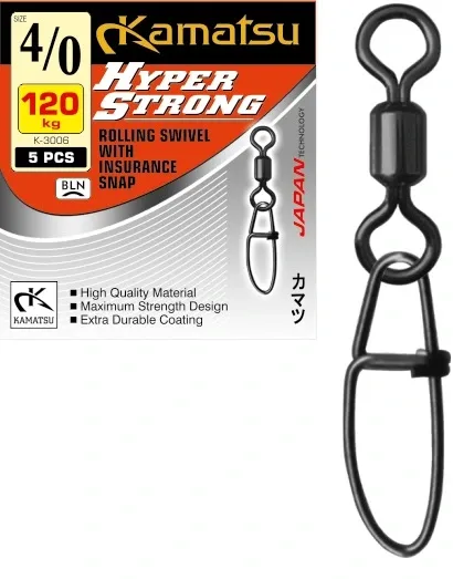 Kamatsu Karabinky s Obratlíkem Hyper Strong 5ks Nosnost: 70kg, Počet kusů: 5ks, Velikost: #2/0