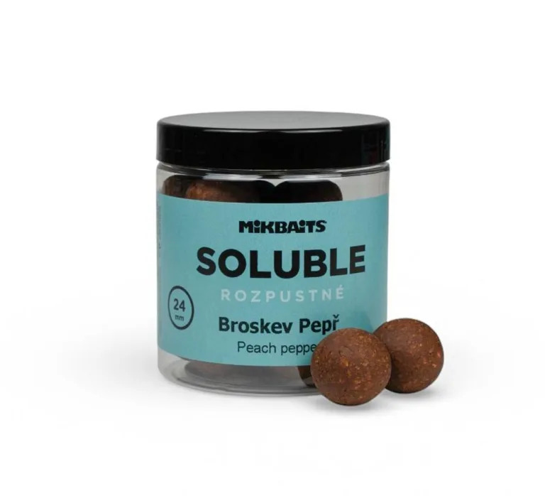 Mikbaits Rozpustné boilies Soluble Broskev Pepř 250ml - 24mm