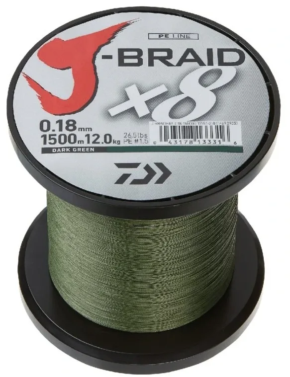 Daiwa Pletená Šňůra J-Braid Barva Dark Green 1m Nosnost: 9kg, Průměr: 0,16mm