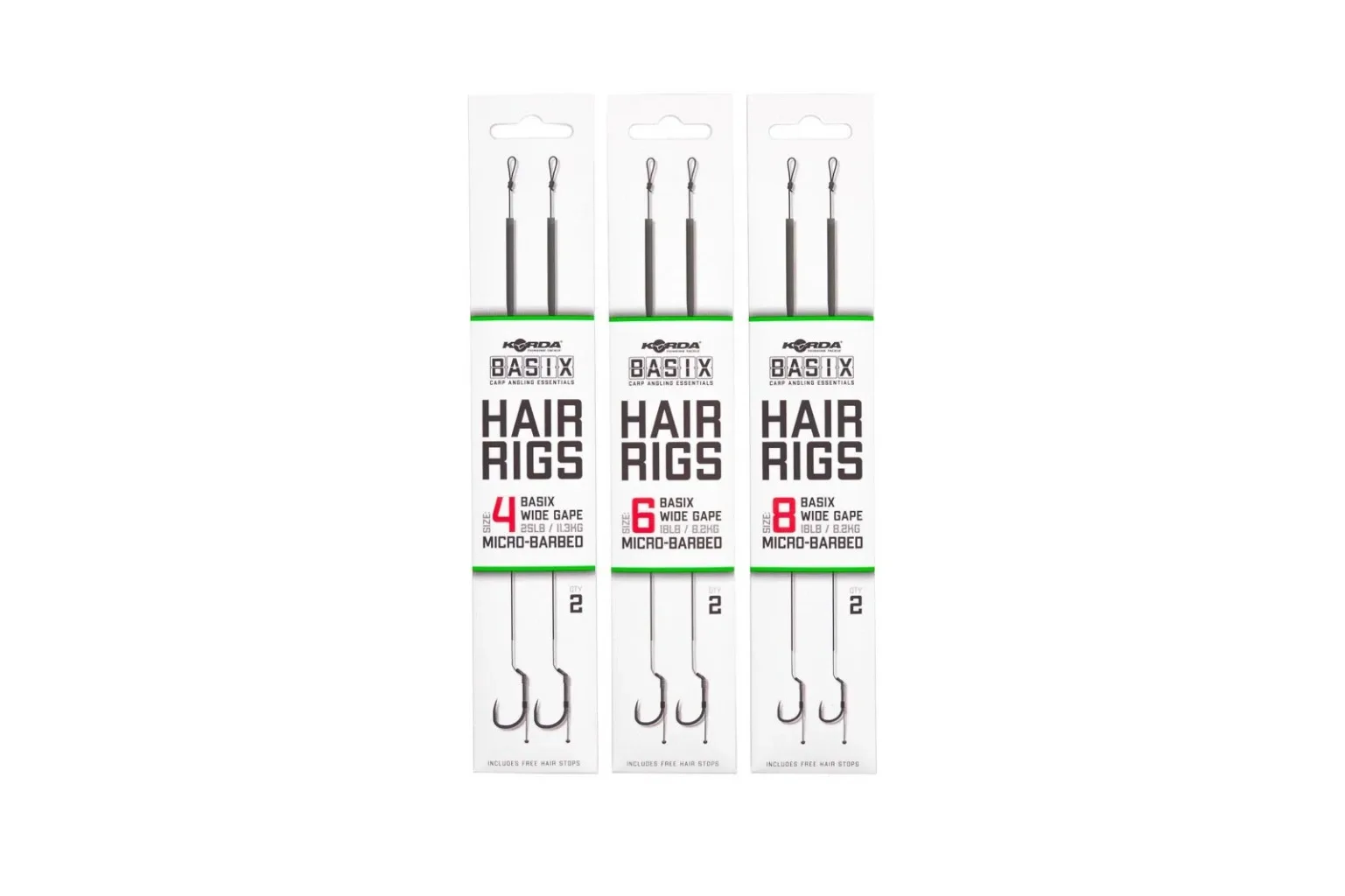 Korda Návazce Basix Hair Rigs Wide Gape Barbed 2ks Nosnost: 18lb, Velikost háčku: #6